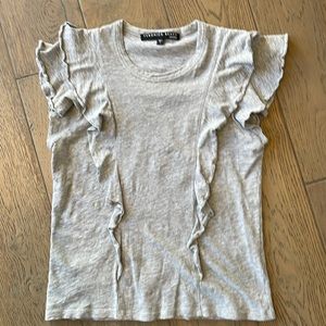 Veronica Beard Bea Ruffled Cotton T-Shirt, Heather Grey, size Small